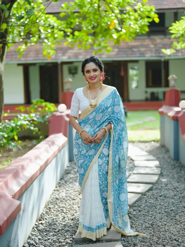 Sky_Blue_Premium_Linen_Cotton_Saree_For_Women