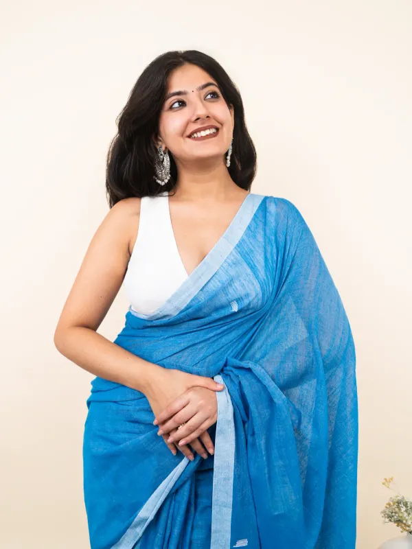 Blue_Premium_Linen_Cotton_Saree_For_Women