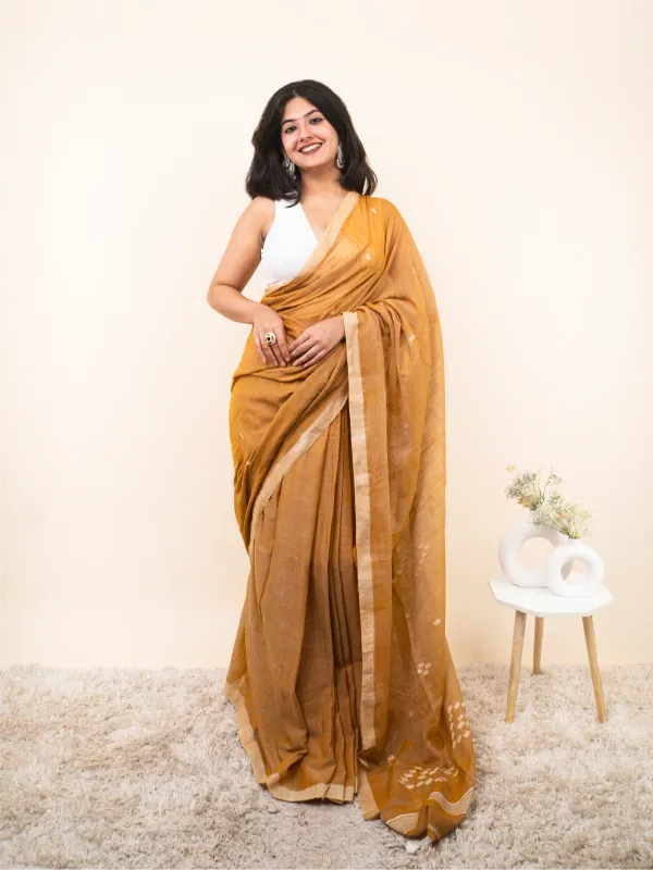 Orange_Premium_Linen_Cotton_Saree_For_Women