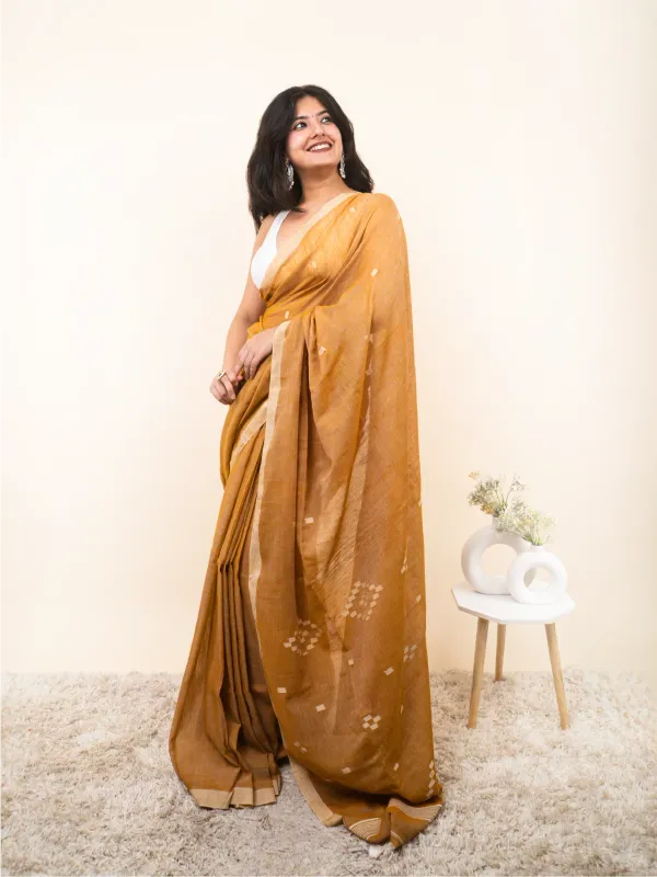 Orange_Premium_Linen_Cotton_Saree_For_Women