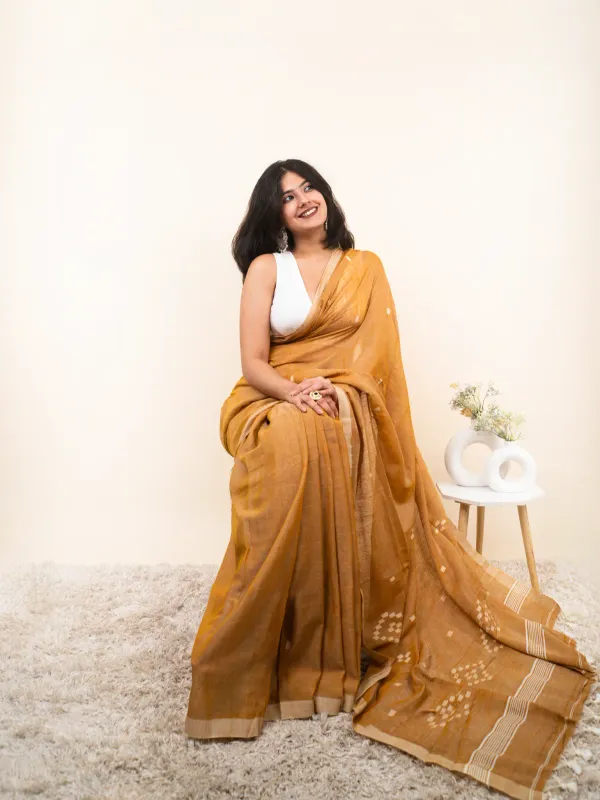 Orange_Premium_Linen_Cotton_Saree_For_Women