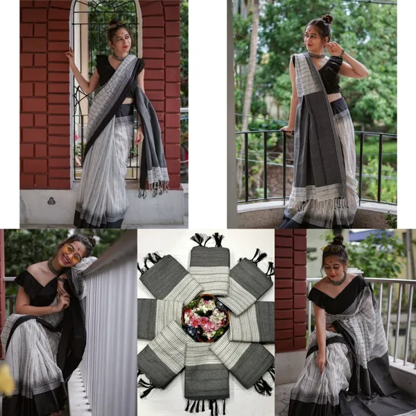 White_Premium_Linen_Cotton_Saree_For_Women