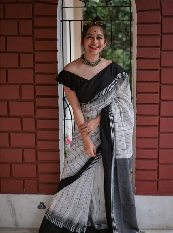 White_Premium_Linen_Cotton_Saree_For_Women