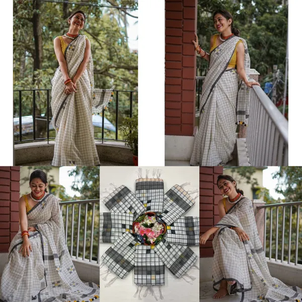 Off_White_Premium_Linen_Cotton_Saree_For_Women