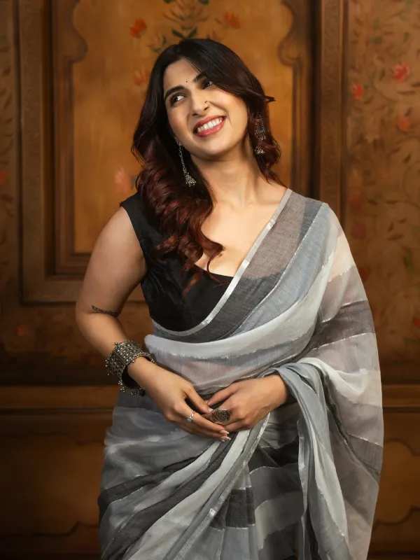 Black_Premium_Linen_Cotton_Saree_For_Women