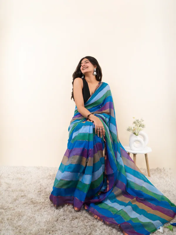Blue_Premium_Linen_Cotton_Saree_For_Women