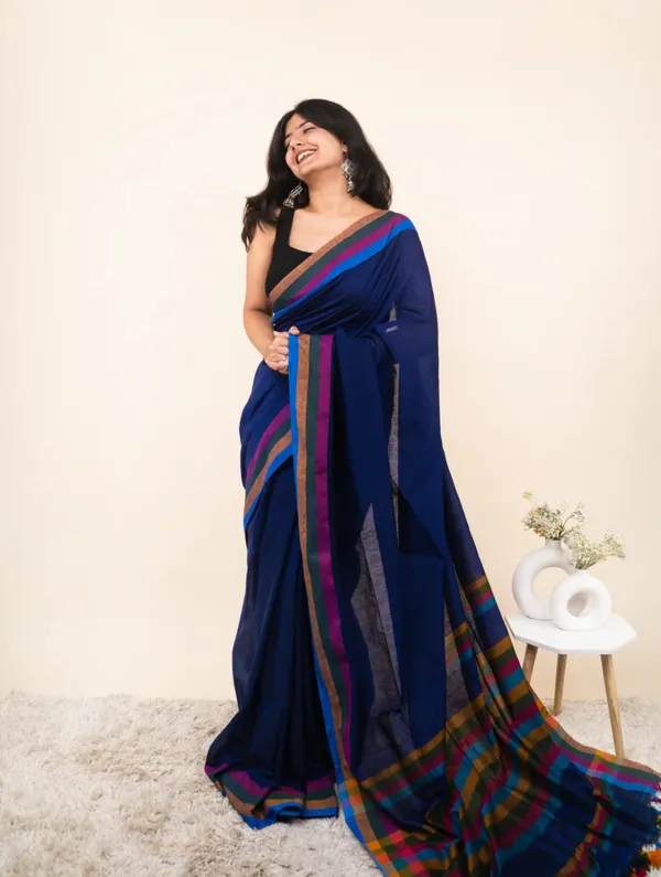 Blue_Premium_Linen_Cotton_Saree_For_Women