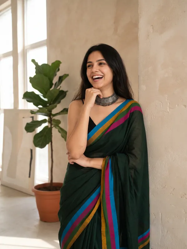 Green_Premium_Linen_Cotton_Saree_For_Women