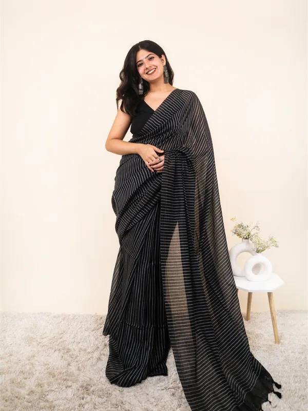 Black_Premium_Linen_Cotton_Saree_For_Women
