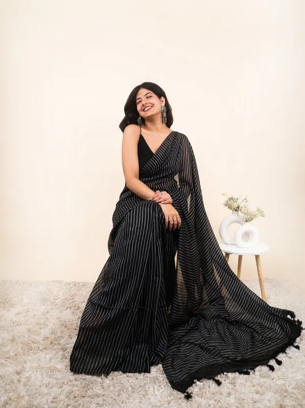 Black_Premium_Linen_Cotton_Saree_For_Women