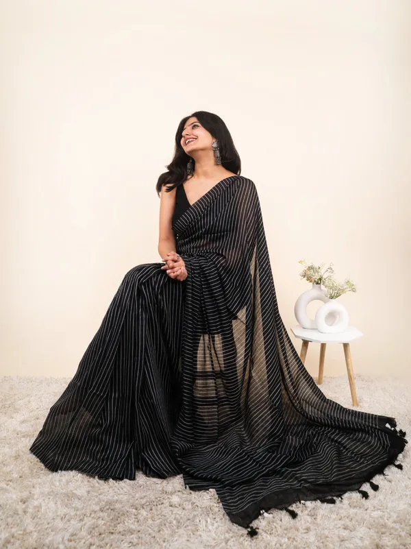 Black_Premium_Linen_Cotton_Saree_For_Women