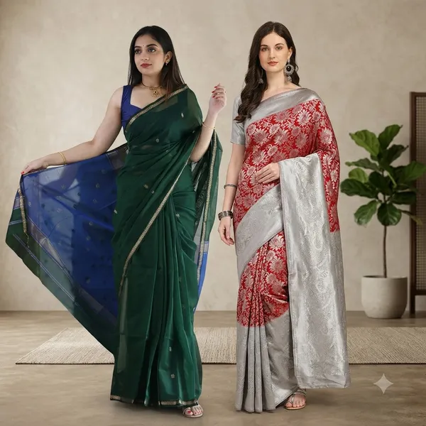 Dark_Green_and_Red_Saree_for_Women