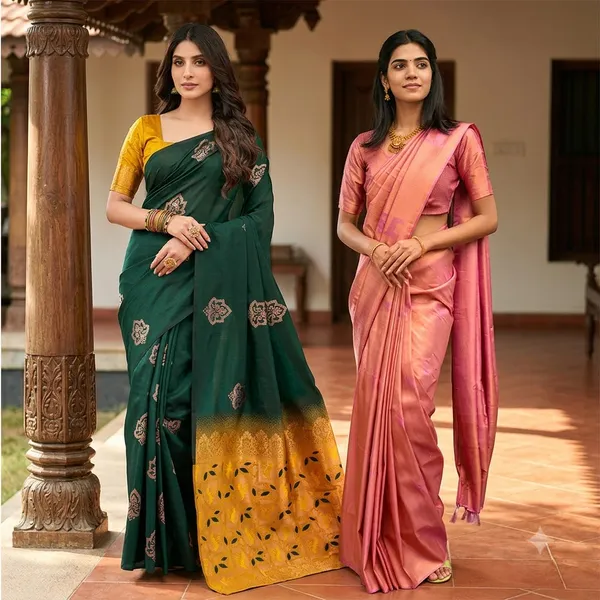 Pink_and_green_Saree_for_women
