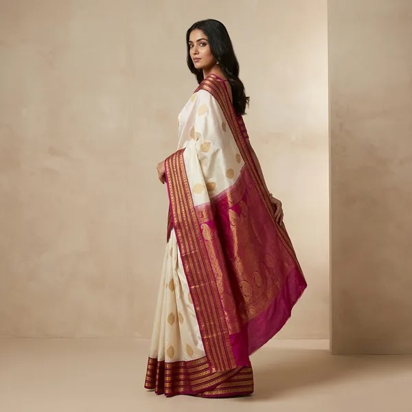 Cream_Litchi_Silk_Jacquard_Pallu_Saree_For_Women