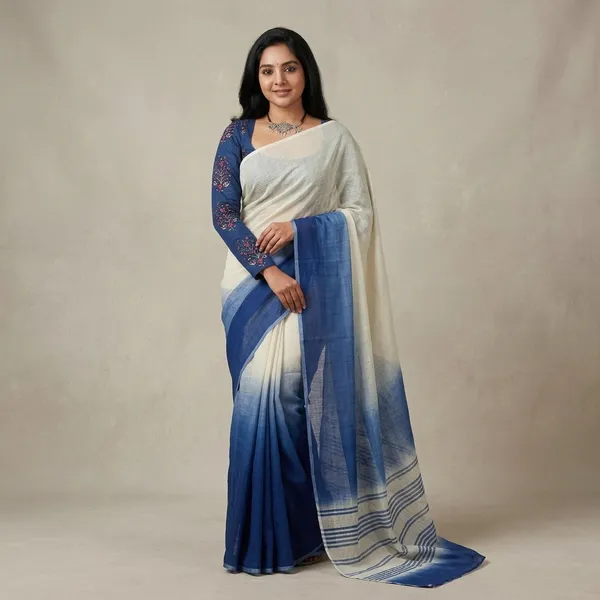 Beige_Blue_Linen_Cotton_Shading_Digital_Print_Saree_For_Women