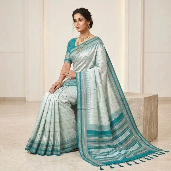 Blue_Litchi_Silk_Jacquard_Border_Saree_For_Women