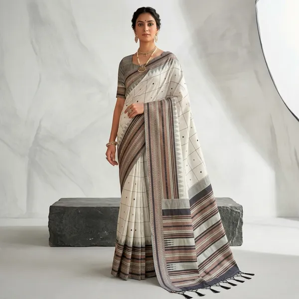 Black_White_Litchi_Silk_Jacquard_Saree_For_Women