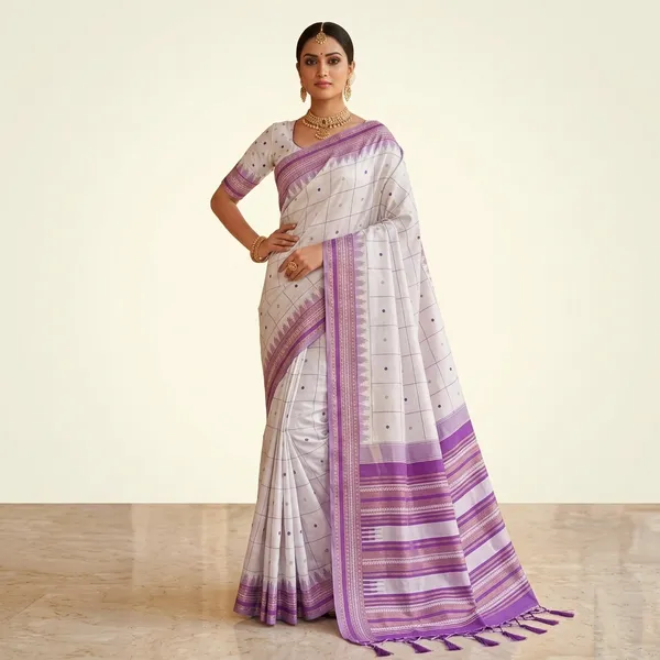 White_Purple_Litchi_Silk_Jacquard_Pallu_Saree_For_Women