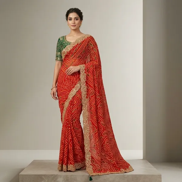 Red_Green_Georgette_Embroidered_Saree_For_Women