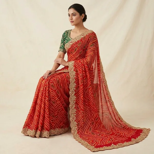 Red_Green_Georgette_Embroidered_Saree_For_Women