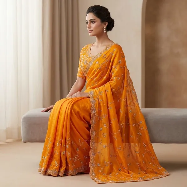 Orange_Fendi_Silk_Beads_Sequence_Embroidery_Saree_For_Women