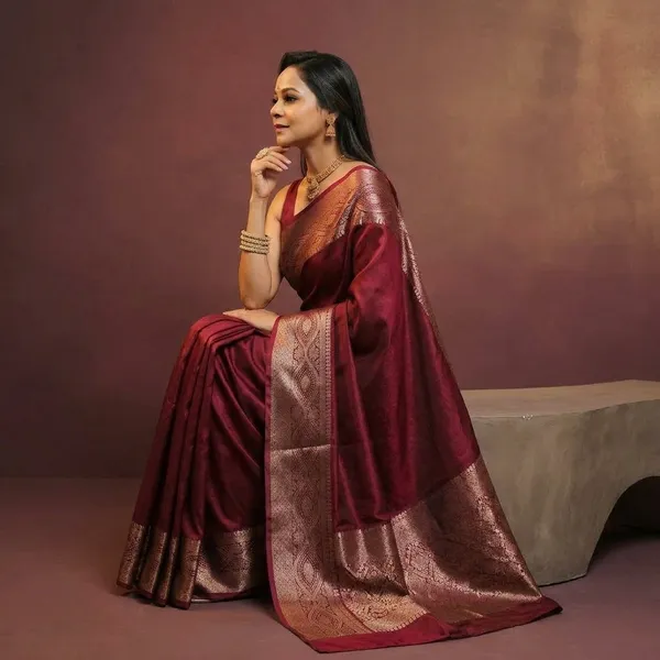 Maroon_Litchi_Silk_Jacquard_Pallu_Saree_For_Women