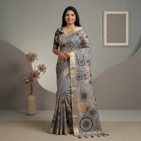Grey_Linen_Cotton_Digital_Print_Gold_Zari_Saree_For_Women