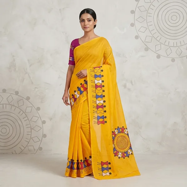Yellow_Purple_Soft_Cotton_Animal_Print_Saree_For_Women