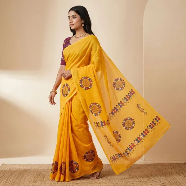 Yellow_Purple_Soft_Cotton_Animal_Print_Saree_For_Women