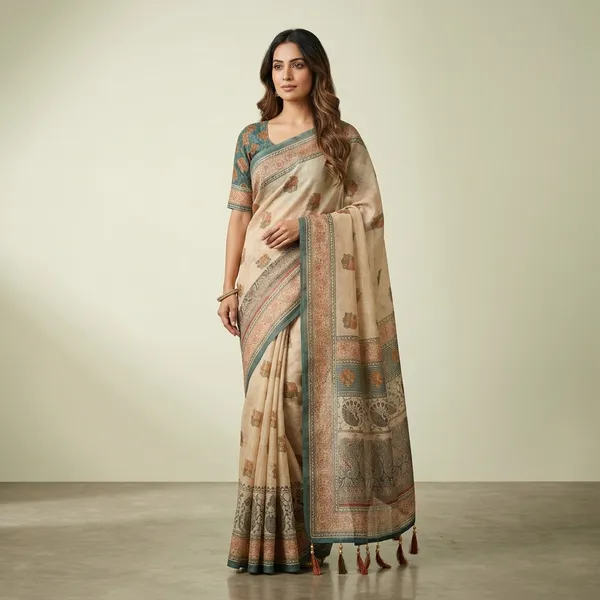 Green_Linen_Cotton_Digital_Print_Saree_For_Women