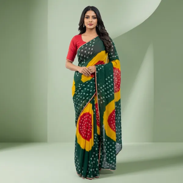 Green_Georgette_Bandhani_Print_Saree_For_Women