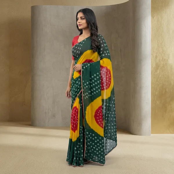 Green_Georgette_Bandhani_Print_Saree_For_Women
