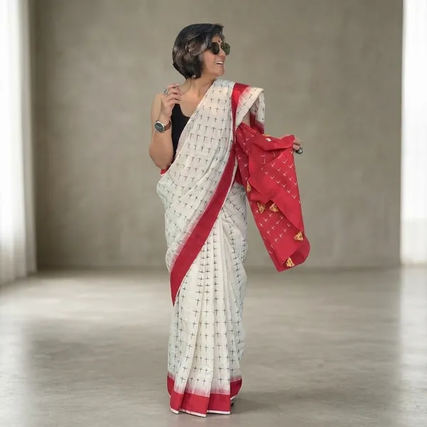 White_Red_Linen_Cotton_Shading_Digital_Print_Saree_For_Women