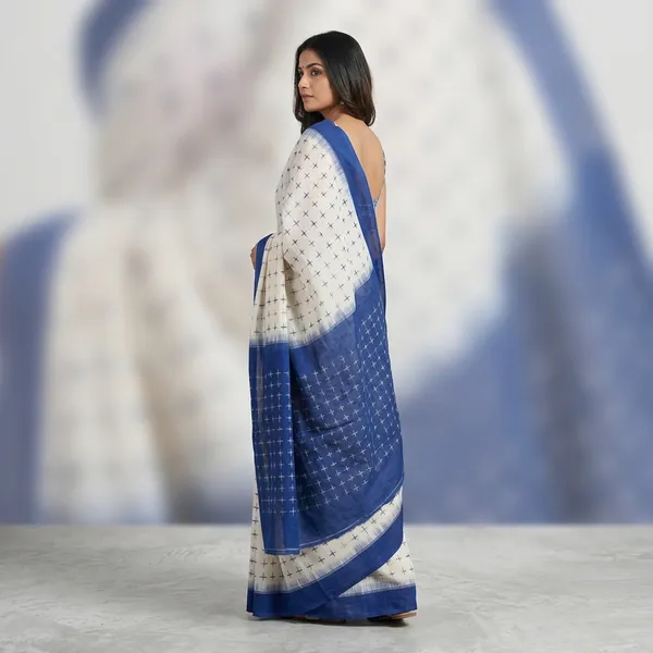 White_Blue_Linen_Cotton_Shading_Digital_Print_Saree_For_Women