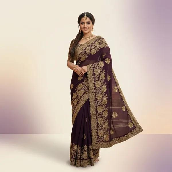 Violet_Heavy_Georgette_Embroidered_Saree_For_Women