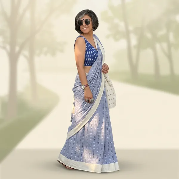 White_Blue_Linen_Cotton_Shading_Digital_Print_Saree_For_Women
