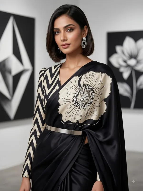 Black_Dull_Moss_Georgette_Saree_For_Women