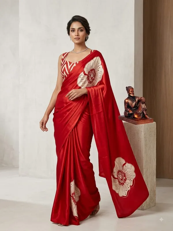 Red_Dull_Moss_Georgette_Saree_For_Women