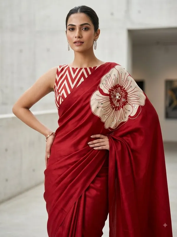 Red_Dull_Moss_Georgette_Saree_For_Women