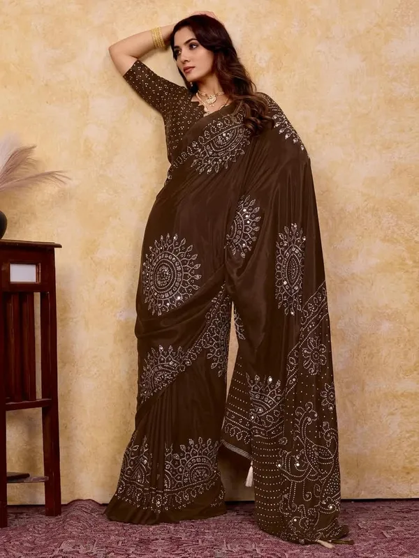Brown_Dull_Moss_Georgette_Saree_For_Women