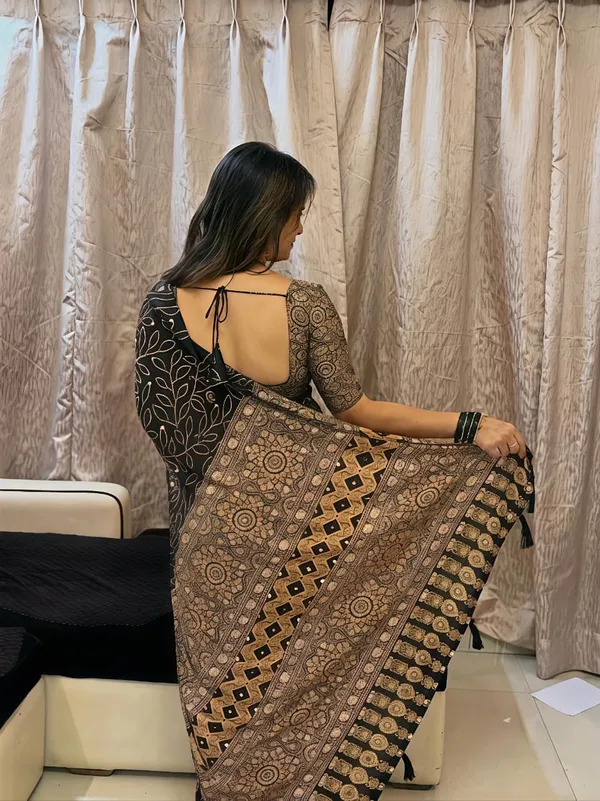 Black_Satin_Viscose_Saree_with_Ajrak_Print_and_Mirror_Work_for_Women