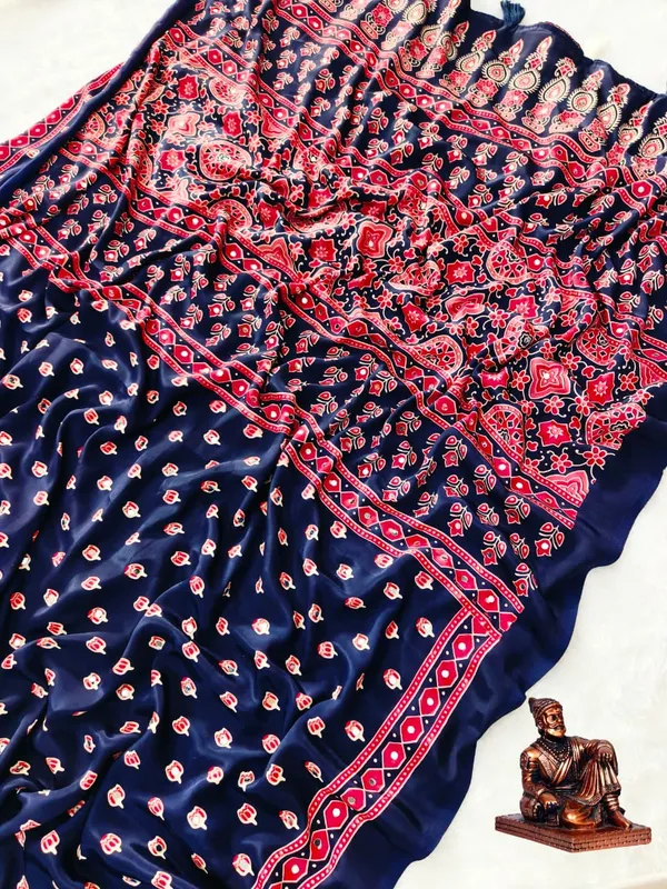 Blue_Silk_Crepe_Saree_For_Women