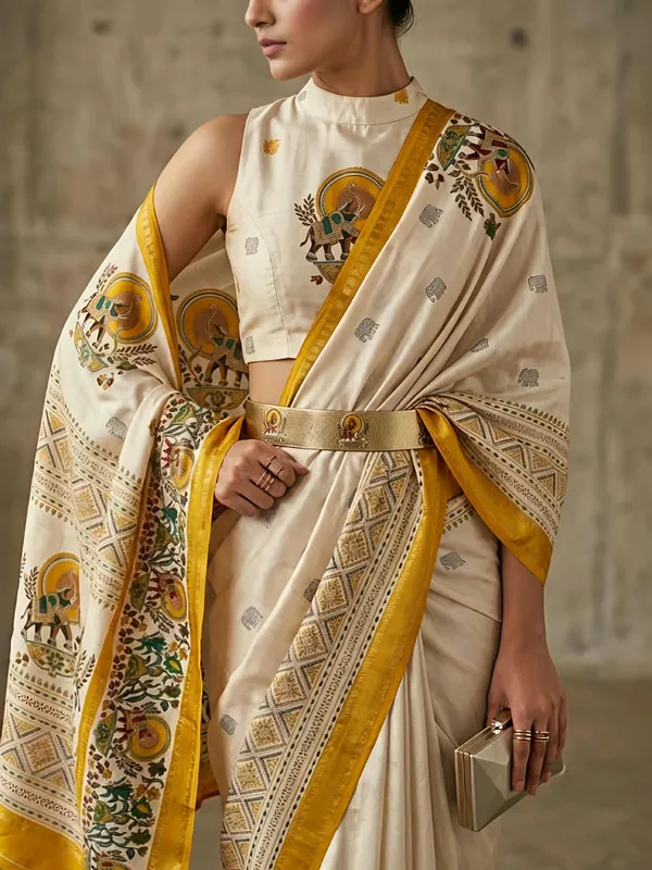 Gold_Marshmallow_Saree_For_Women