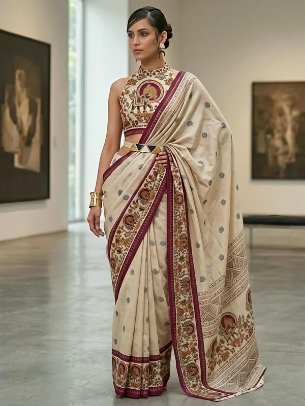 Wine_Marshmallow_Saree_For_Women