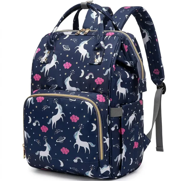 Navy_Blue_Polyester_Unicorn_Print_Diaper_Bag_Backpack_For_Baby