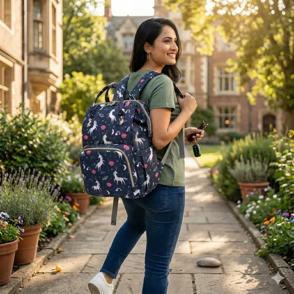 Navy_Blue_Polyester_Unicorn_Print_Diaper_Bag_Backpack_For_Baby