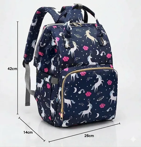 Navy_Blue_Polyester_Unicorn_Print_Diaper_Bag_Backpack_For_Baby
