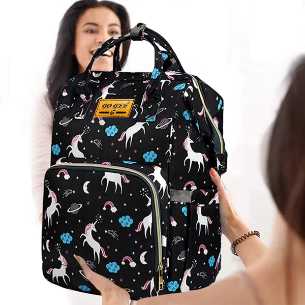 Black_Polyester_Unicorn_Print_Diaper_Bag_Backpack_For_Baby