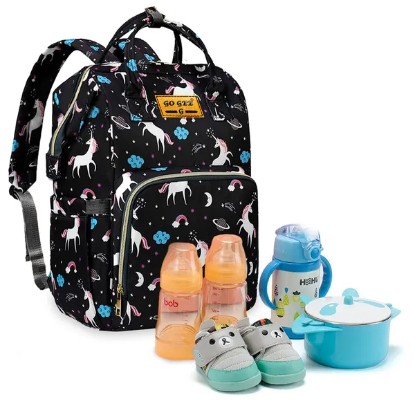 Black_Polyester_Unicorn_Print_Diaper_Bag_Backpack_For_Baby