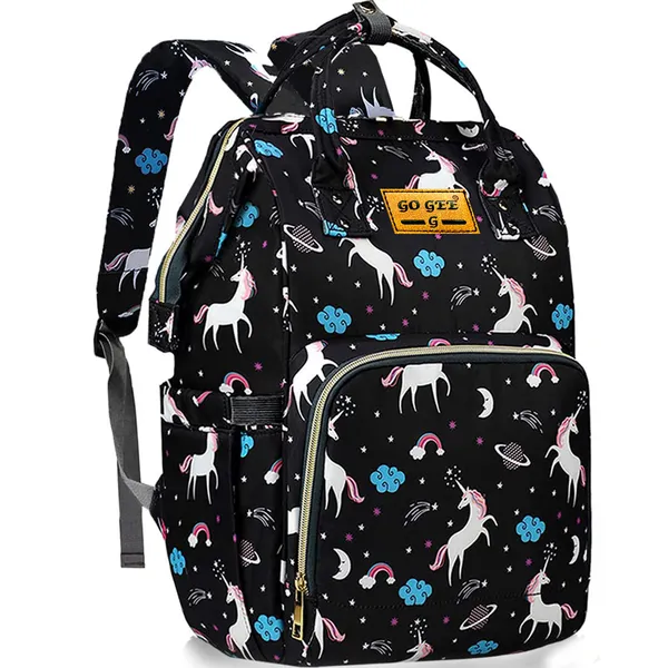 Black_Polyester_Unicorn_Print_Diaper_Bag_Backpack_For_Baby